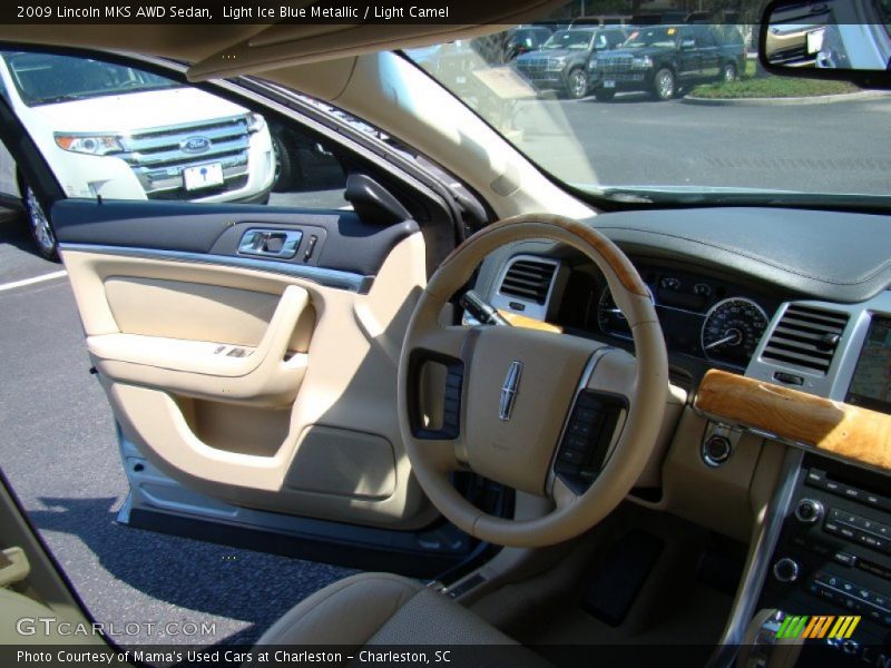 Light Ice Blue Metallic / Light Camel 2009 Lincoln MKS AWD Sedan