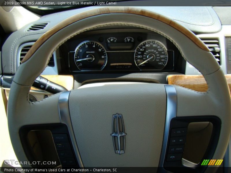 Light Ice Blue Metallic / Light Camel 2009 Lincoln MKS AWD Sedan