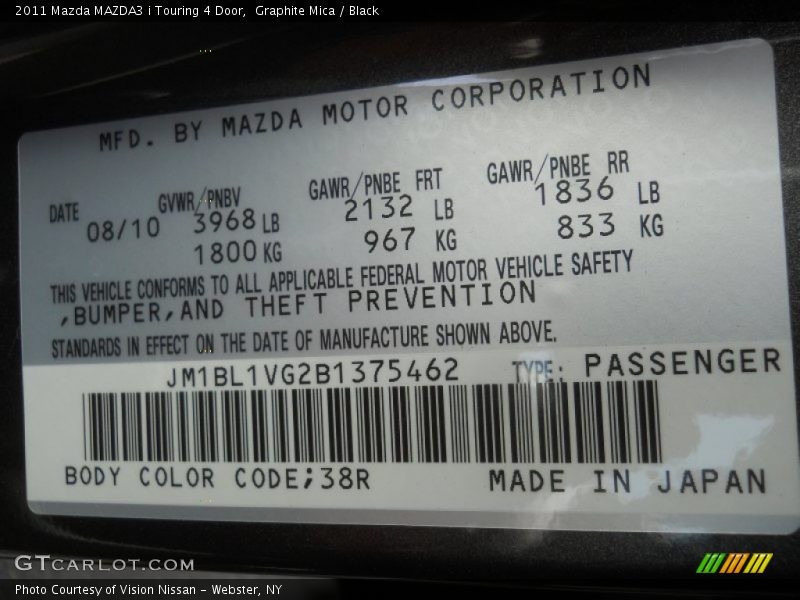 Graphite Mica / Black 2011 Mazda MAZDA3 i Touring 4 Door