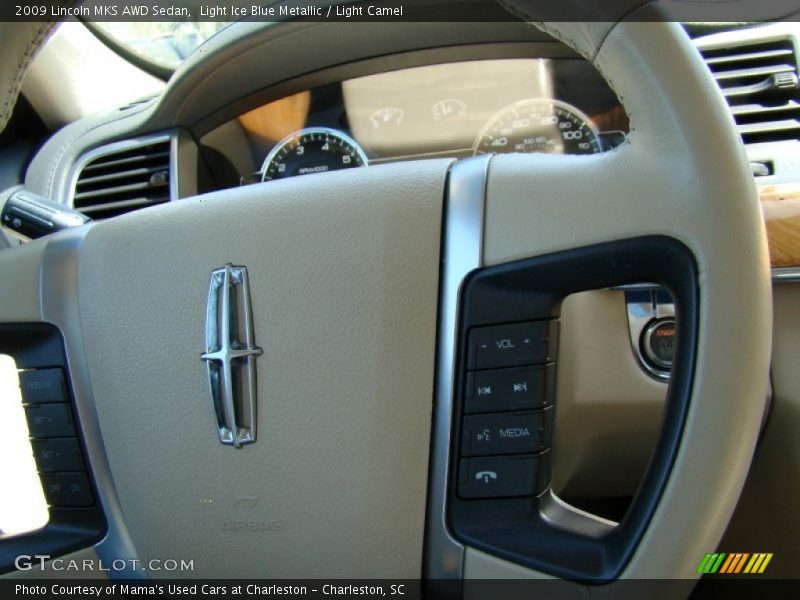 Light Ice Blue Metallic / Light Camel 2009 Lincoln MKS AWD Sedan