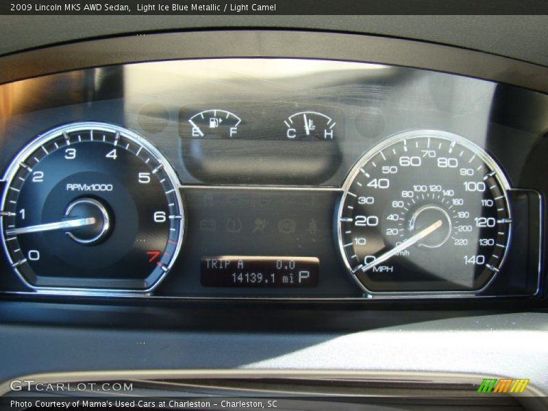 Light Ice Blue Metallic / Light Camel 2009 Lincoln MKS AWD Sedan