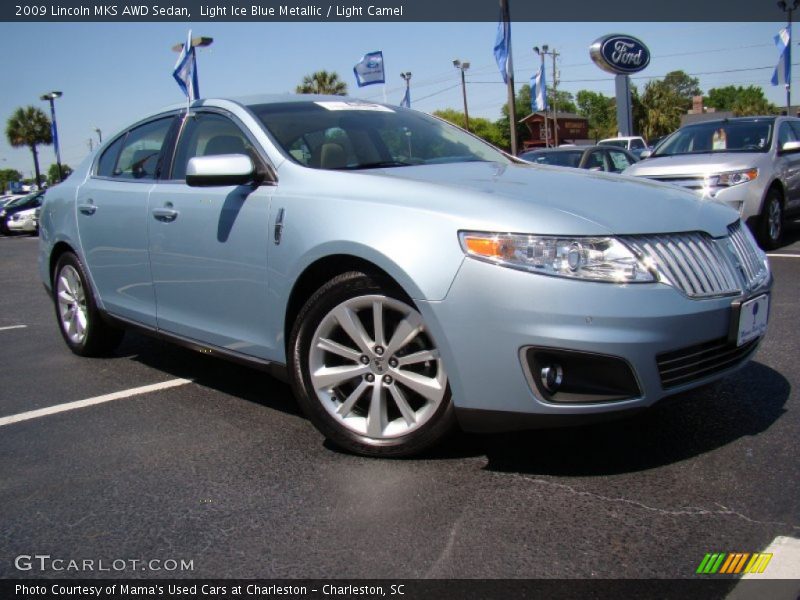 Light Ice Blue Metallic / Light Camel 2009 Lincoln MKS AWD Sedan