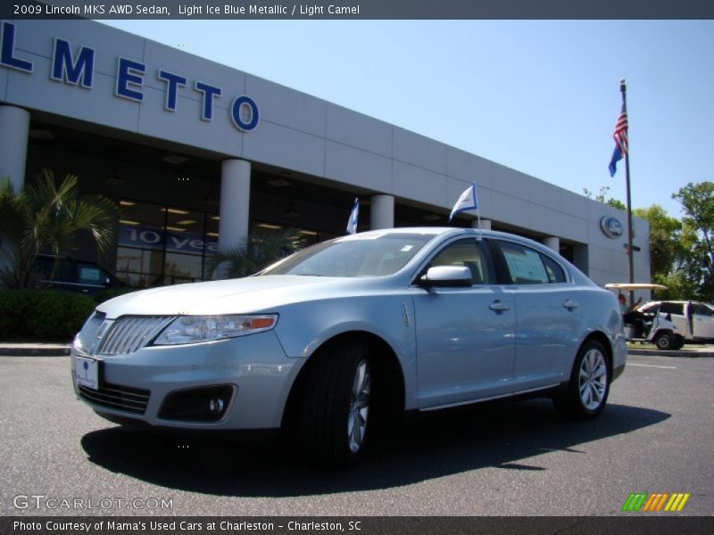Light Ice Blue Metallic / Light Camel 2009 Lincoln MKS AWD Sedan