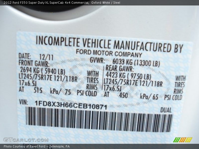 Oxford White / Steel 2012 Ford F350 Super Duty XL SuperCab 4x4 Commercial