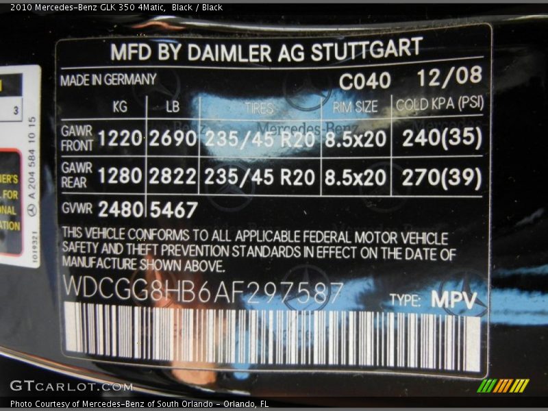 Black / Black 2010 Mercedes-Benz GLK 350 4Matic