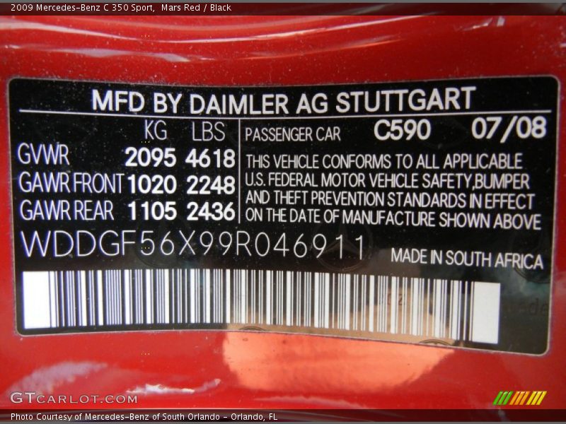 2009 C 350 Sport Mars Red Color Code 590