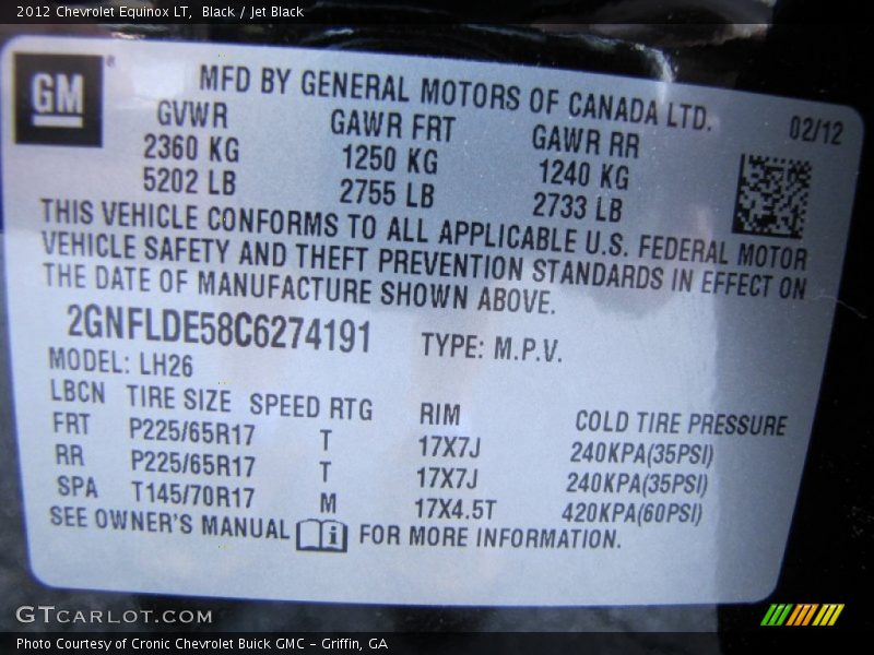 Black / Jet Black 2012 Chevrolet Equinox LT