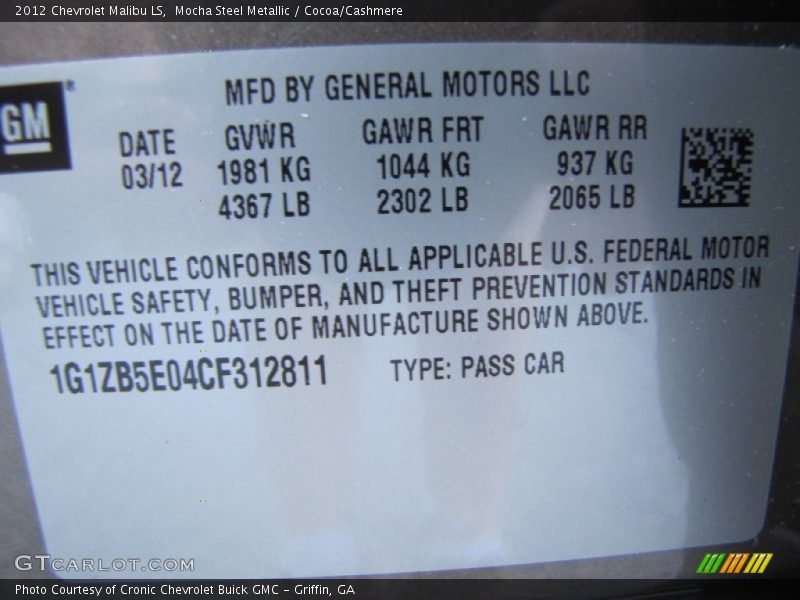 Mocha Steel Metallic / Cocoa/Cashmere 2012 Chevrolet Malibu LS