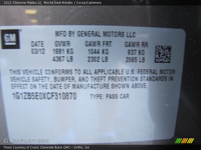 Mocha Steel Metallic / Cocoa/Cashmere 2012 Chevrolet Malibu LS