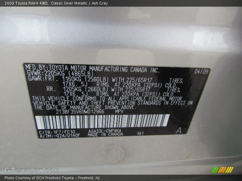Classic Silver Metallic / Ash Gray 2009 Toyota RAV4 4WD