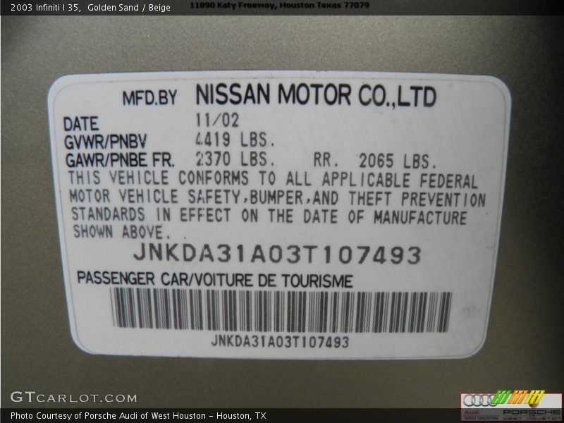 Golden Sand / Beige 2003 Infiniti I 35
