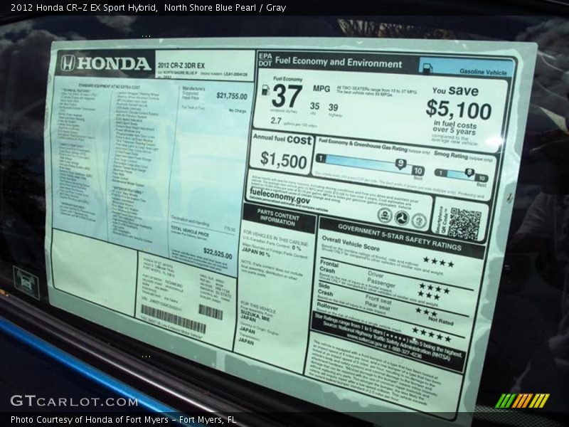  2012 CR-Z EX Sport Hybrid Window Sticker