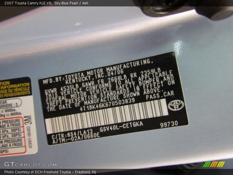 Sky Blue Pearl / Ash 2007 Toyota Camry XLE V6