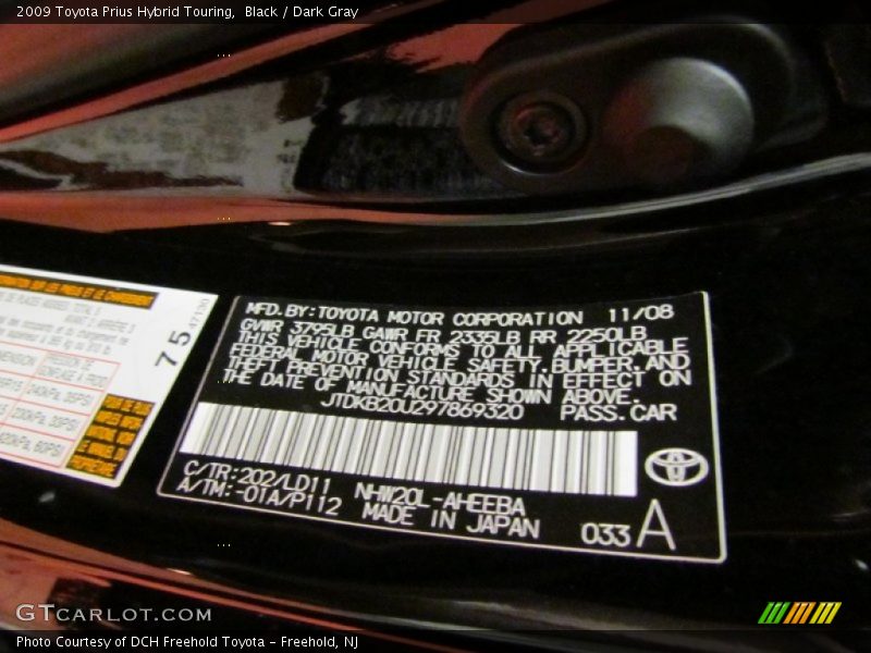 Black / Dark Gray 2009 Toyota Prius Hybrid Touring