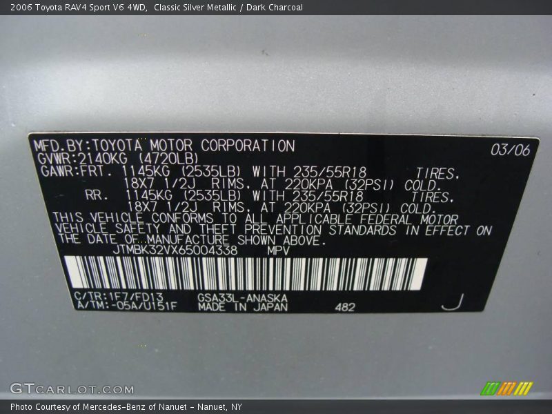 Classic Silver Metallic / Dark Charcoal 2006 Toyota RAV4 Sport V6 4WD