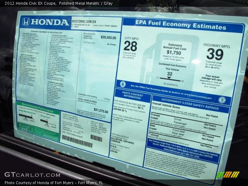 Polished Metal Metallic / Gray 2012 Honda Civic EX Coupe