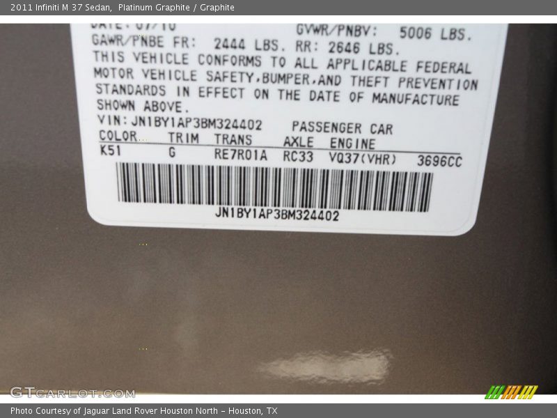 Platinum Graphite / Graphite 2011 Infiniti M 37 Sedan