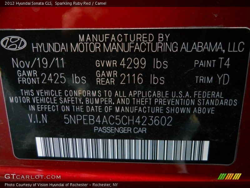 Sparkling Ruby Red / Camel 2012 Hyundai Sonata GLS