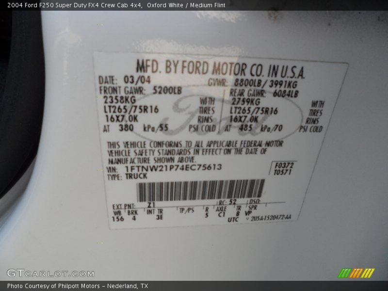 2004 F250 Super Duty FX4 Crew Cab 4x4 Oxford White Color Code Z1