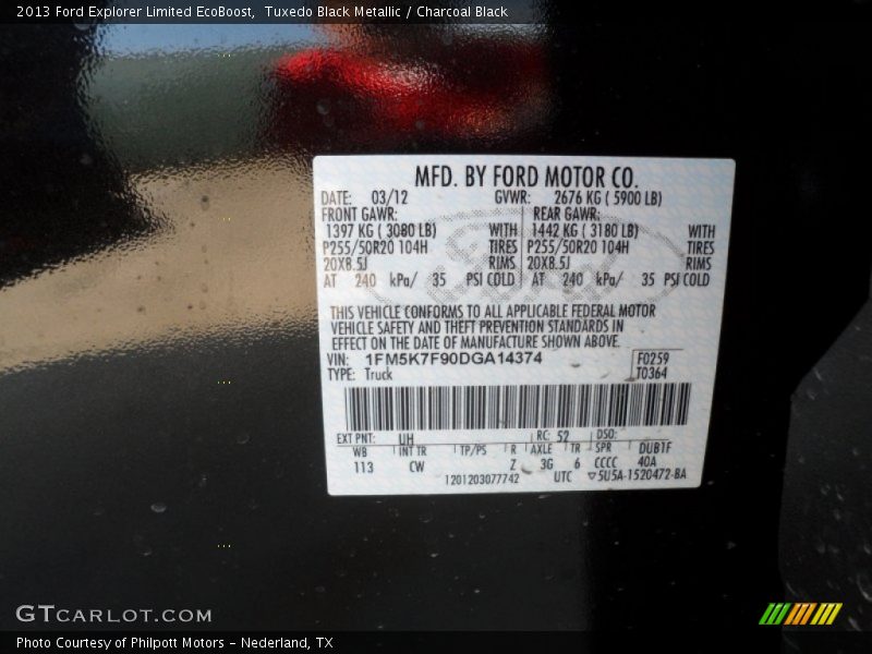 2013 Explorer Limited EcoBoost Tuxedo Black Metallic Color Code UH