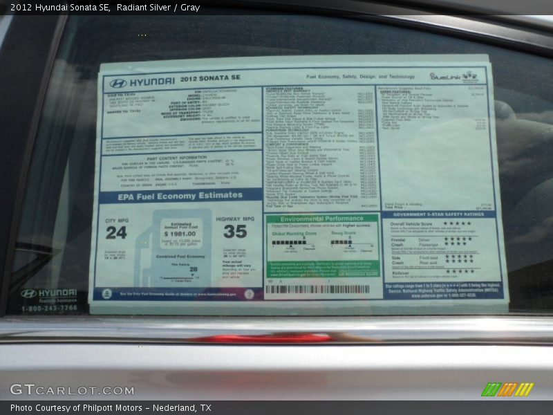 Radiant Silver / Gray 2012 Hyundai Sonata SE