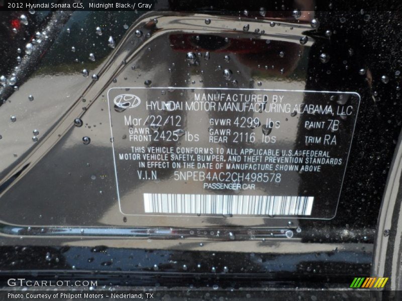 Midnight Black / Gray 2012 Hyundai Sonata GLS
