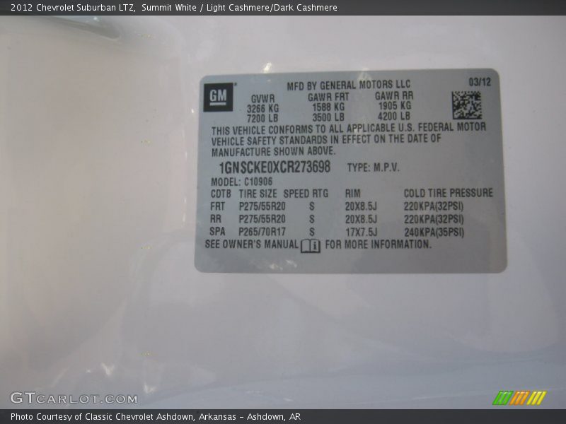 Summit White / Light Cashmere/Dark Cashmere 2012 Chevrolet Suburban LTZ