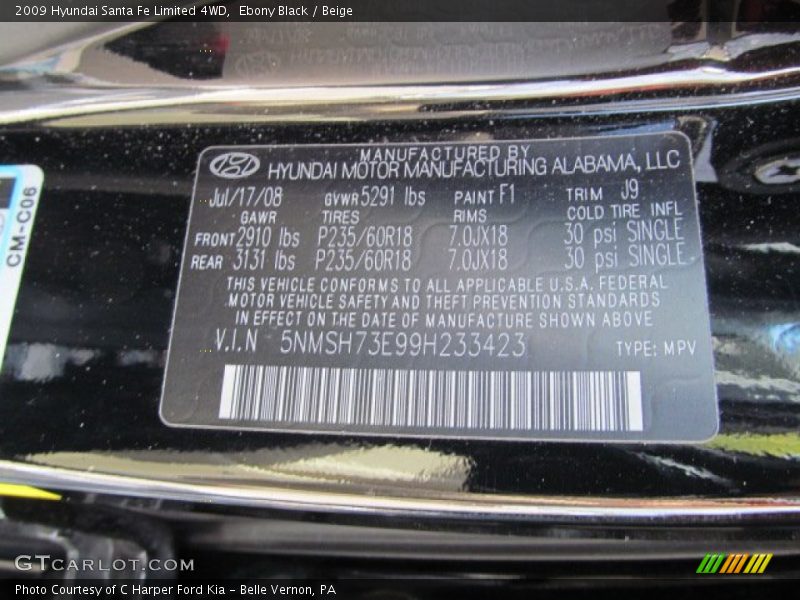 Ebony Black / Beige 2009 Hyundai Santa Fe Limited 4WD