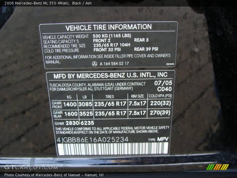 Black / Ash 2006 Mercedes-Benz ML 350 4Matic
