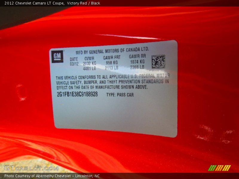 Victory Red / Black 2012 Chevrolet Camaro LT Coupe