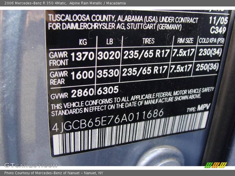 Alpine Rain Metallic / Macadamia 2006 Mercedes-Benz R 350 4Matic