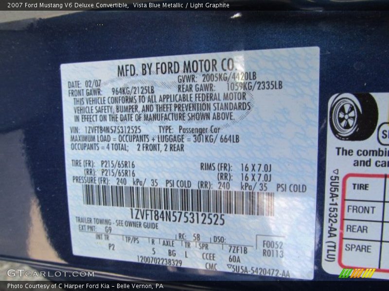 Vista Blue Metallic / Light Graphite 2007 Ford Mustang V6 Deluxe Convertible