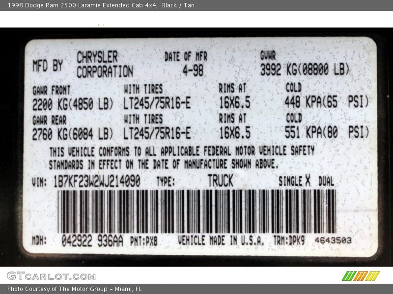 Black / Tan 1998 Dodge Ram 2500 Laramie Extended Cab 4x4