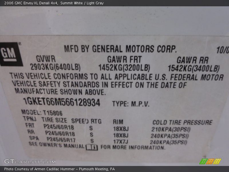 Summit White / Light Gray 2006 GMC Envoy XL Denali 4x4