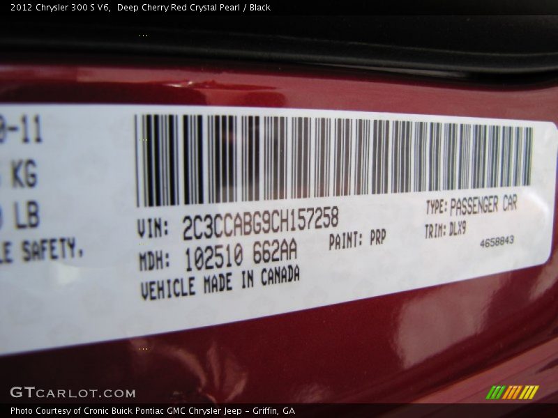 Deep Cherry Red Crystal Pearl / Black 2012 Chrysler 300 S V6