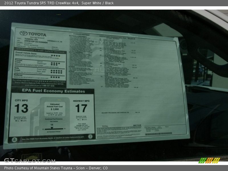 Super White / Black 2012 Toyota Tundra SR5 TRD CrewMax 4x4