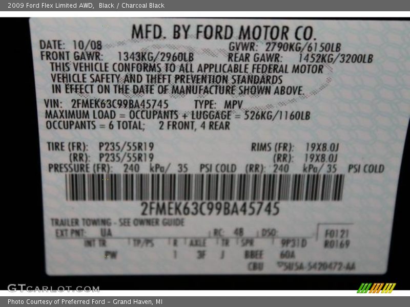 Black / Charcoal Black 2009 Ford Flex Limited AWD