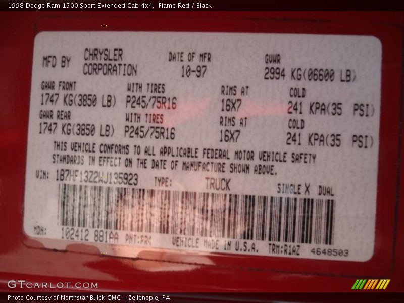 Flame Red / Black 1998 Dodge Ram 1500 Sport Extended Cab 4x4