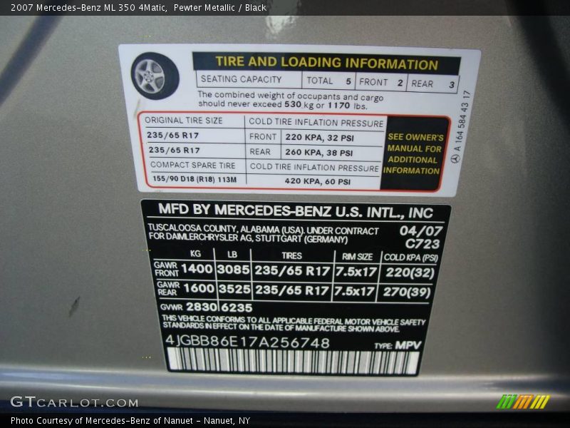 Pewter Metallic / Black 2007 Mercedes-Benz ML 350 4Matic