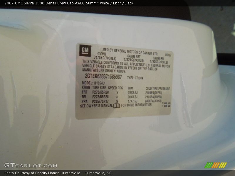 Summit White / Ebony Black 2007 GMC Sierra 1500 Denali Crew Cab AWD