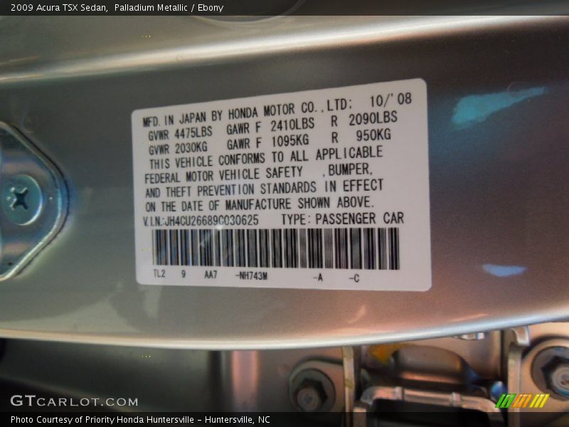 Palladium Metallic / Ebony 2009 Acura TSX Sedan