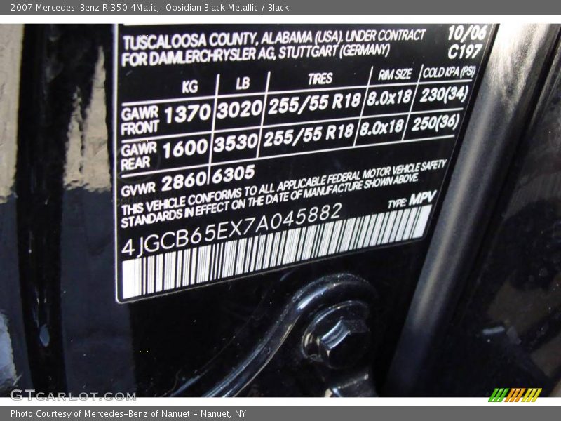 Obsidian Black Metallic / Black 2007 Mercedes-Benz R 350 4Matic