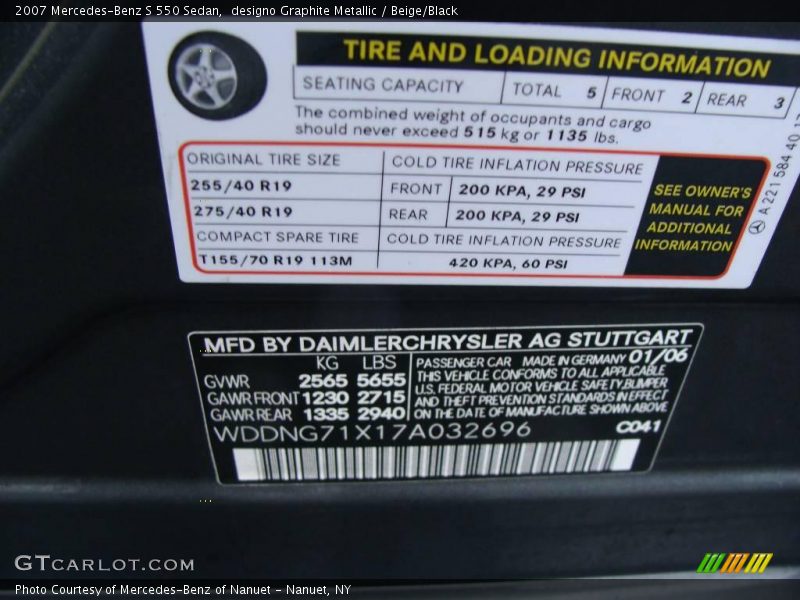 designo Graphite Metallic / Beige/Black 2007 Mercedes-Benz S 550 Sedan