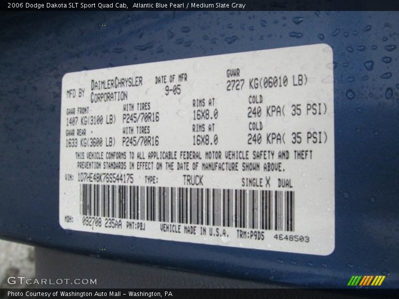 Atlantic Blue Pearl / Medium Slate Gray 2006 Dodge Dakota SLT Sport Quad Cab