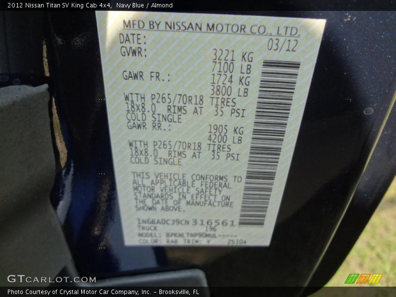 Navy Blue / Almond 2012 Nissan Titan SV King Cab 4x4
