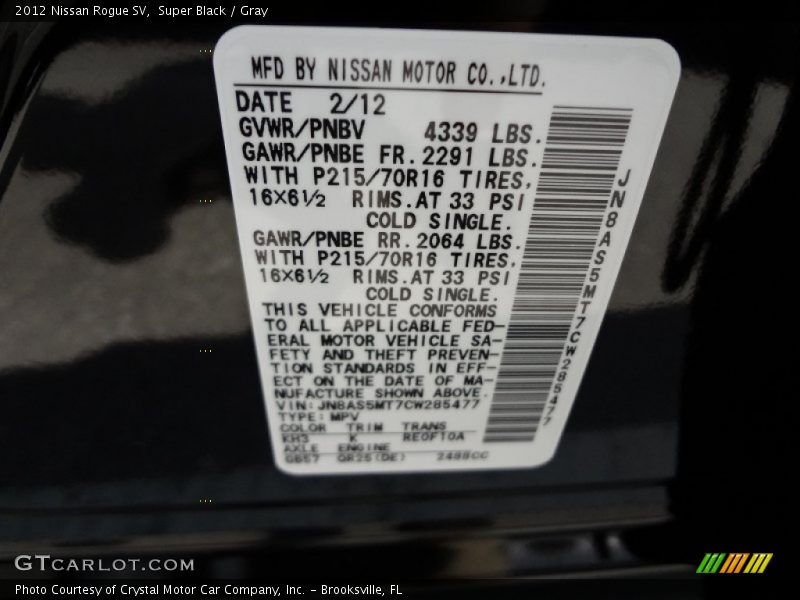 Super Black / Gray 2012 Nissan Rogue SV