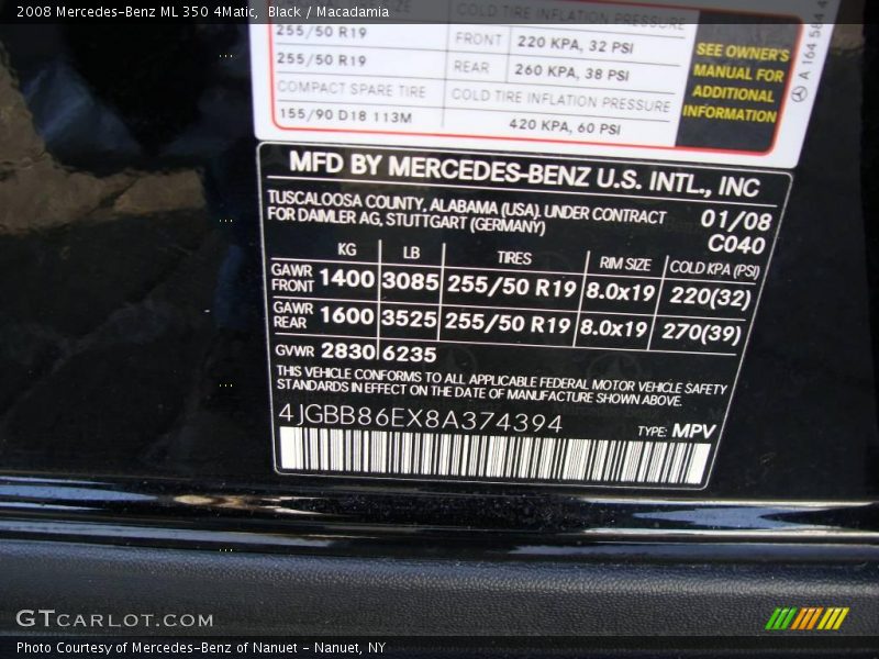 Black / Macadamia 2008 Mercedes-Benz ML 350 4Matic