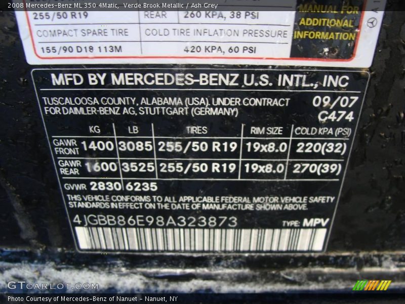 Verde Brook Metallic / Ash Grey 2008 Mercedes-Benz ML 350 4Matic