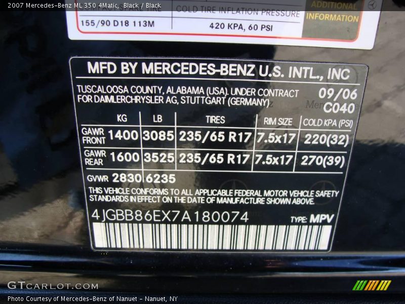 Black / Black 2007 Mercedes-Benz ML 350 4Matic