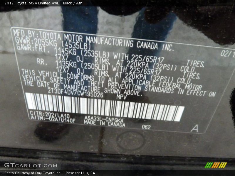 Black / Ash 2012 Toyota RAV4 Limited 4WD